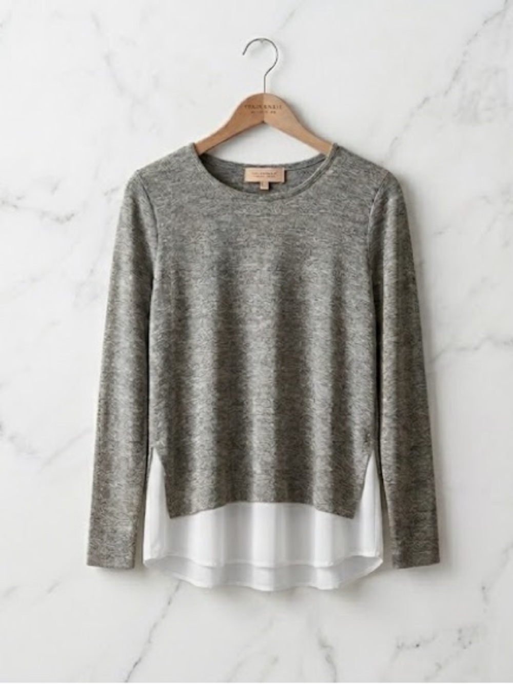 LOFT Gray Layered Hem Sweater Top